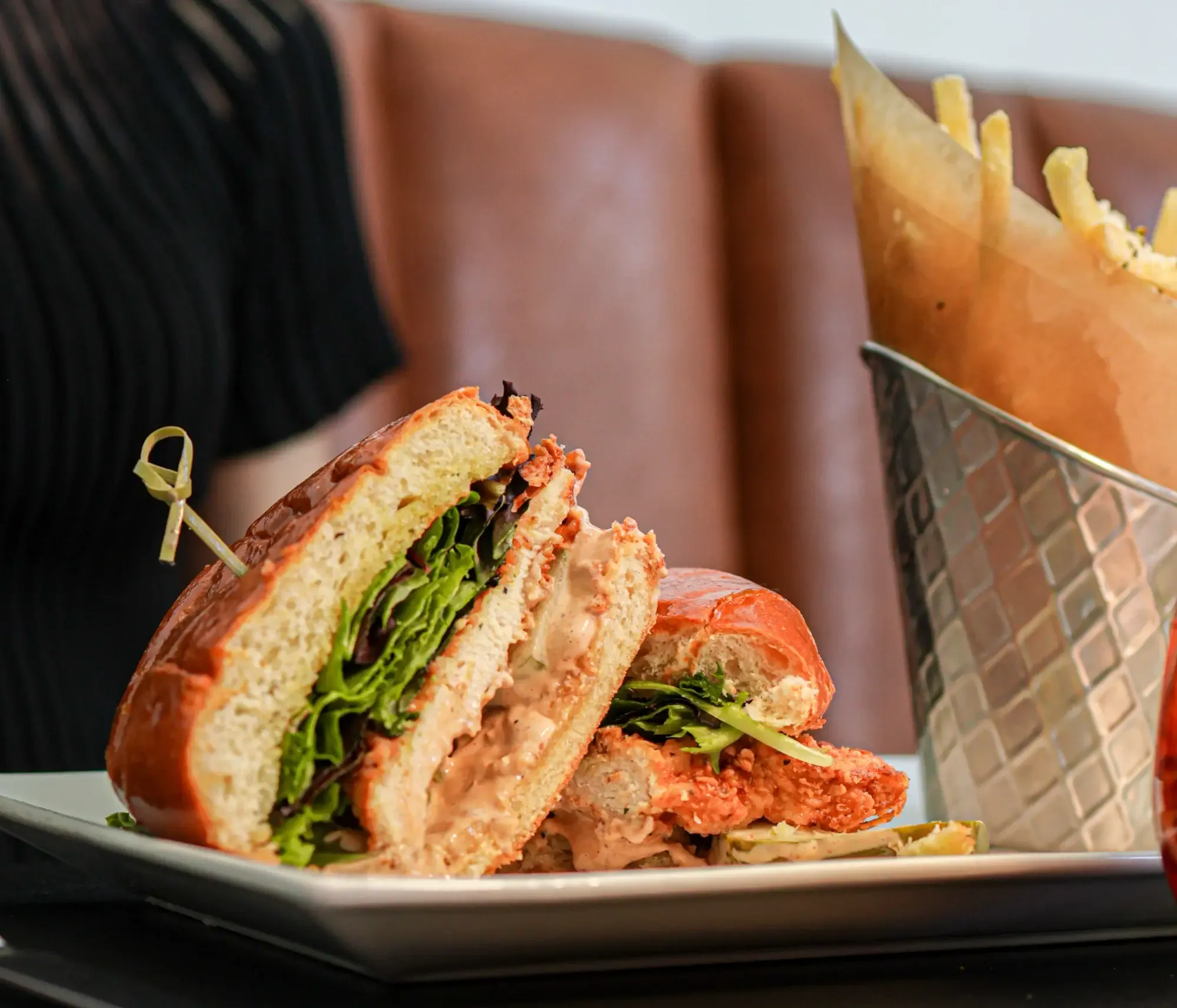 Chicken burger with potatoes